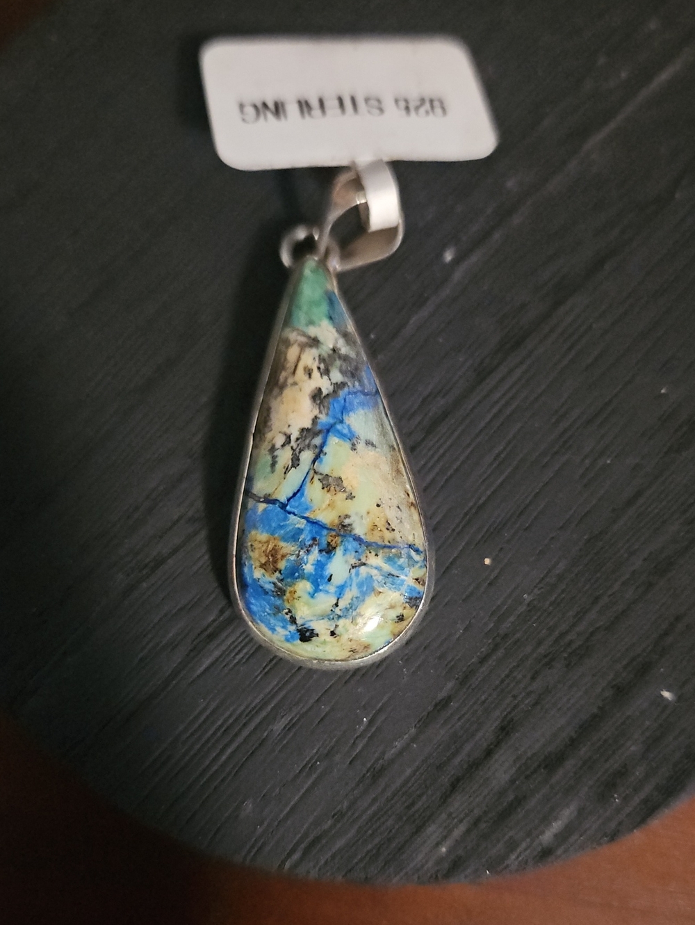 Sterling Silver Blue Green Turquiose & Azurite Teardrop Pendant
